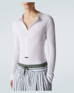 Henley-Top aus Rippstrick Weiß