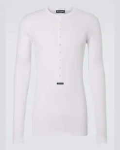 Henley-Top aus Rippstrick Weiß