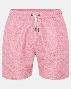 Herren - Badeshorts 'Seamap' hellrot/weiß gemustert
