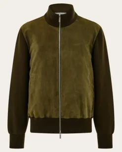 Herren Blouson aus Veloursleder und Maschenware Grün