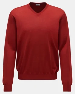 Herren - Feinstrick V-Neck Pullover rot