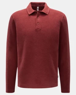 Herren - Fleece Langarm-Poloshirt dunkelrot