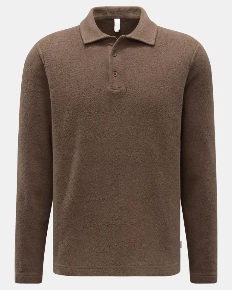 Herren - Fleece Langarm-Poloshirt braun