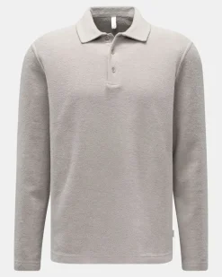 Herren - Fleece Langarm-Poloshirt grau