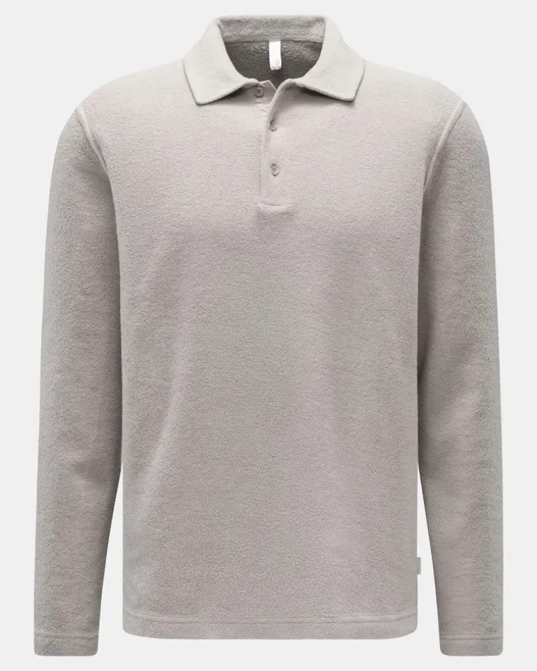 Herren - Fleece Langarm-Poloshirt grau