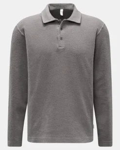 Herren - Fleece Langarm-Poloshirt dunkelgrau