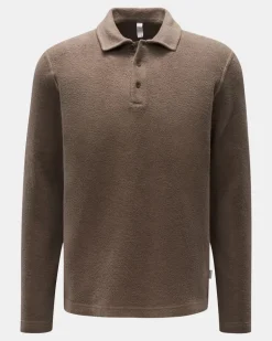 Herren - Fleece Langarm-Poloshirt taupe