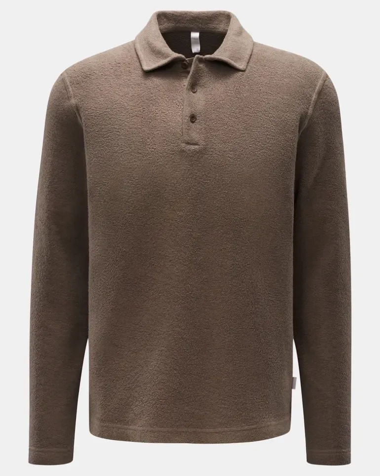 Herren - Fleece Langarm-Poloshirt taupe