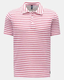 Herren - Frottee-Poloshirt 'Terry Stripe Polo' magenta/weiß gestreift