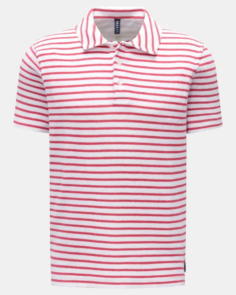 Herren - Frottee-Poloshirt 'Terry Stripe Polo' magenta/weiß gestreift