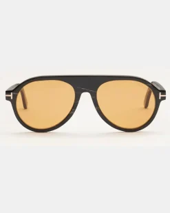Herren - Horn-Sonnenbrille 'Private Collection' dunkelbraun gemustert/gelb