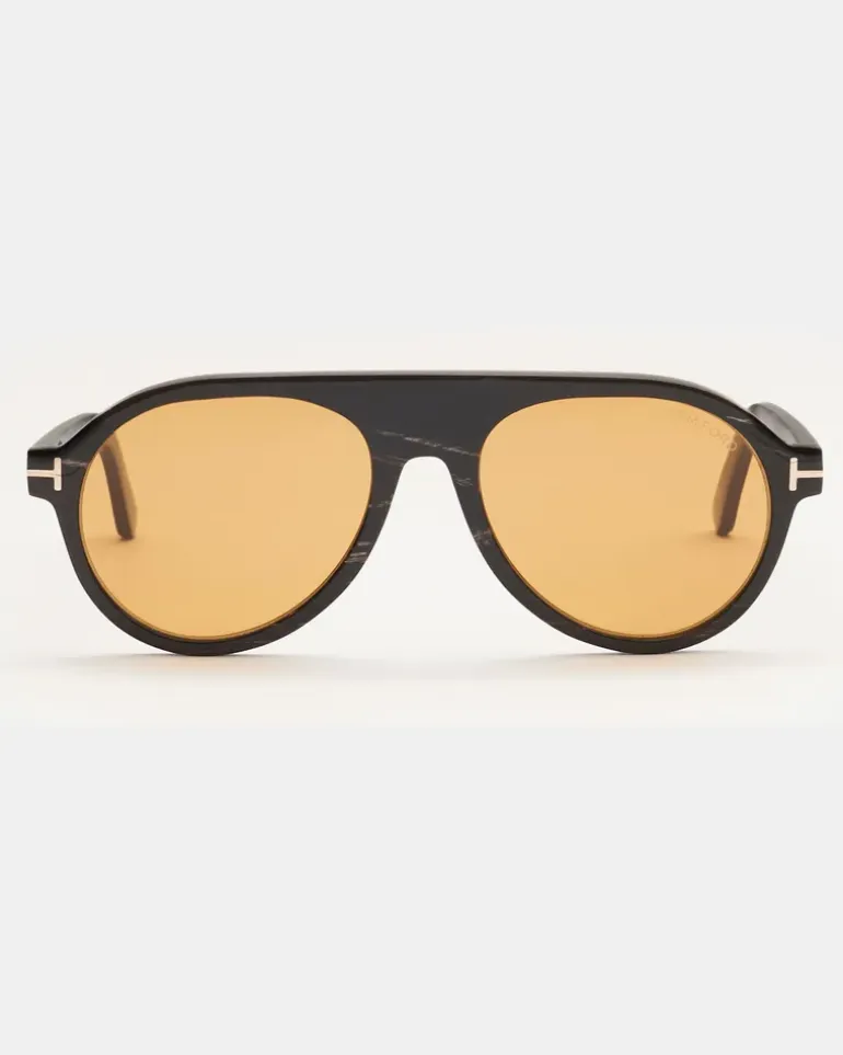 Herren - Horn-Sonnenbrille 'Private Collection' dunkelbraun gemustert/gelb