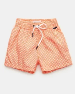Herren - Kinder Badeshorts 'Kids Tile Swim' orange/weiß gemustert