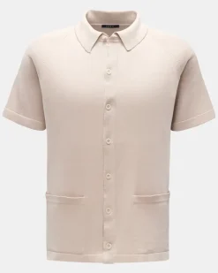 Herren - Kurzarm-Strickhemd 'Foggy Shirt' schmaler Kragen beige