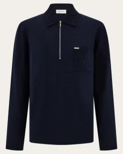 Herren Langärmliges Polohemd Blau
