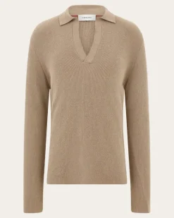 Herren Langärmliges Polohemd Beige