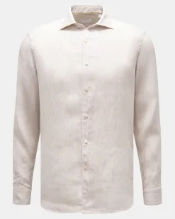 Herren - Leinenhemd Haifisch-Kragen beige/weiß gestreift