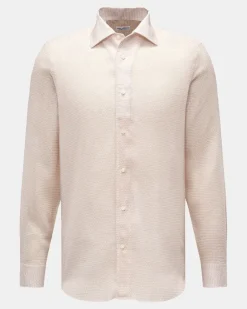 Herren - Leinenhemd Kent-Kragen weiß/beige gemustert