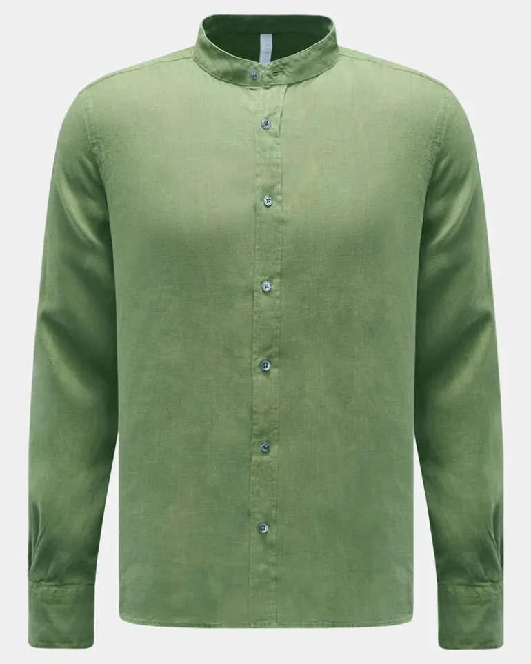 Herren - Leinenhemd 'Linen Guru' Grandad-Kragen grün