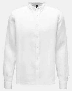Herren - Leinenhemd 'Linen Guru' Grandad-Kragen weiß
