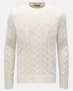 Herren - Merino Rundhalspullover 'Foggy Cable' offwhite