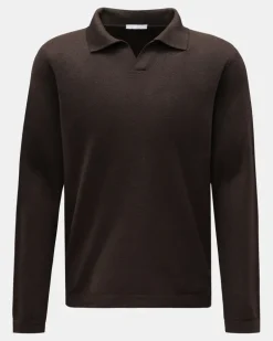 Herren - Merino Strickpolo 'Oyster' dunkelbraun