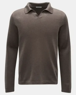 Herren - Merino Strickpolo 'Oyster' graubraun