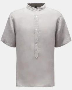 Herren - Popover-Kurzarmhemd 'Linen Guru' Grandad-Kragen grau