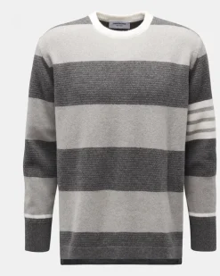 Herren - Rundhalspullover grau/creme gestreift
