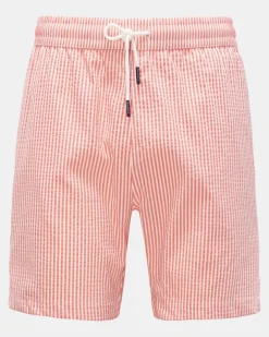 Herren - Seersucker-Badeshorts 'Seersucker Swim' koralle/weiß gestreift