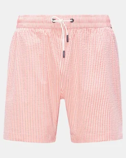 Herren - Seersucker-Badeshorts 'Seersucker Swim' orange/weiß gestreift