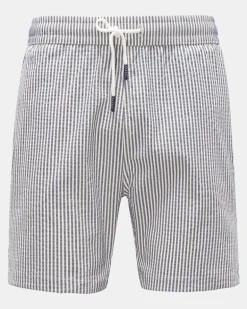 Herren - Seersucker-Badeshorts 'Seersucker Swim' graublau/weiß gestreift Navy