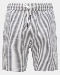 Herren - Seersucker-Badeshorts 'Seersucker Swim' graublau/weiß gestreift Navy