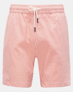 Herren - Seersucker-Badeshorts 'Seersucker Swim' koralle/weiß gestreift