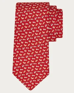 Herren Seidenkrawatte mit Dogs-Print Rot