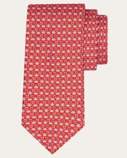 Herren Seidenkrawatte mit Frosch-Print Rot