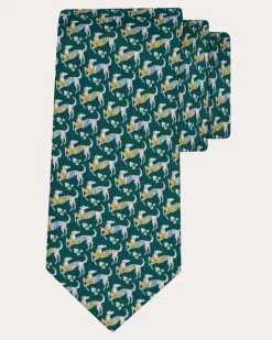 Herren Seidenkrawatte mit Jagdhund-Print Grün