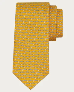 Herren Seidenkrawatte mit Race-Print Gelb