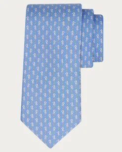 Herren Seidenkrawatte mit Seepferdchen-Print Blau