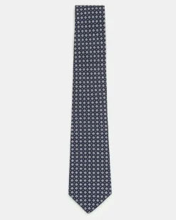 Herren - Seidenkrawatte navy/offwhite/hellblau gemustert