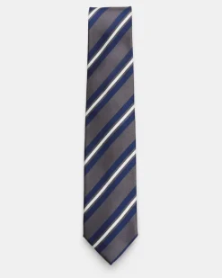 Herren - Seidenkrawatte 'Rio' grau/dunkelblau/offwhite gestreift