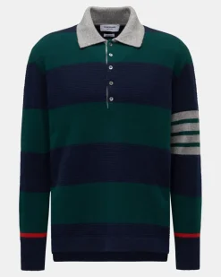 Herren - Strickpolo grün/blau gestreift