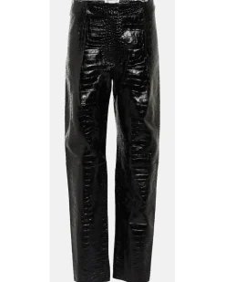 High-Rise Leggings aus Leder Schwarz
