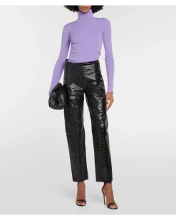 High-Rise Leggings aus Leder Schwarz