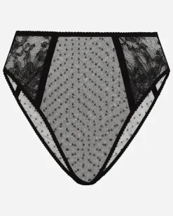 High-waisted Lace Briefs - Frau Unterwäsche Schwarz