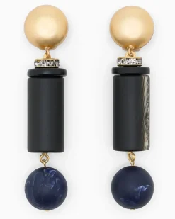 Hängeohrringe aus Messing mit marmorierter Kugel und Glas Blau