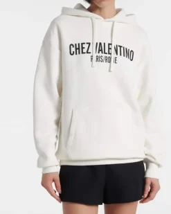 Hoodie Chez Valentino aus Baumwoll-Jersey Weiß