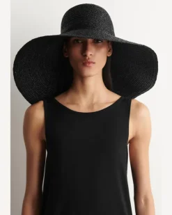 Hut Aus Raffia Mit Breiter Krempe Schwarz