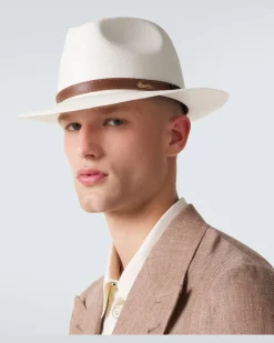 Hut Country aus Stroh mit Leder Weiß