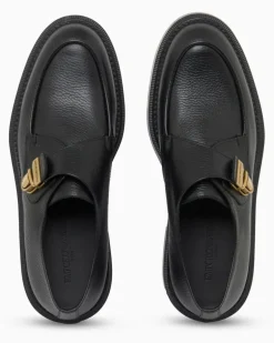 Icon Chunky Monkstrap aus genarbtem Leder Schwarz